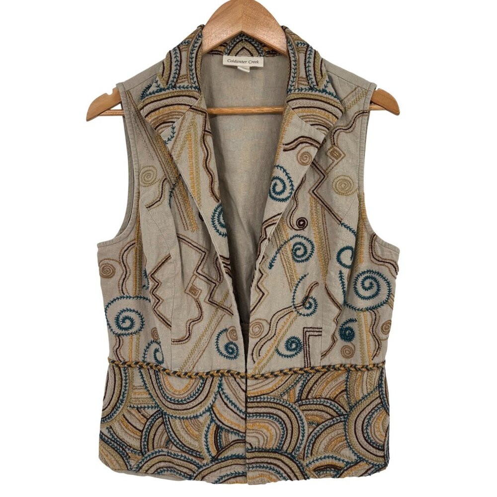 Coldwater Creek Embroidered Linen & Rayon Vest boho  Womens Size 14